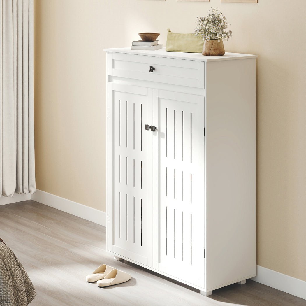 Multi - Tier Shoe Storage Cabinet with Louvre Doors and Adjustable Shelves - White - Rivercity House & Home Co. (ABN 18 642 972 209) - Affordable Modern Furniture Australia