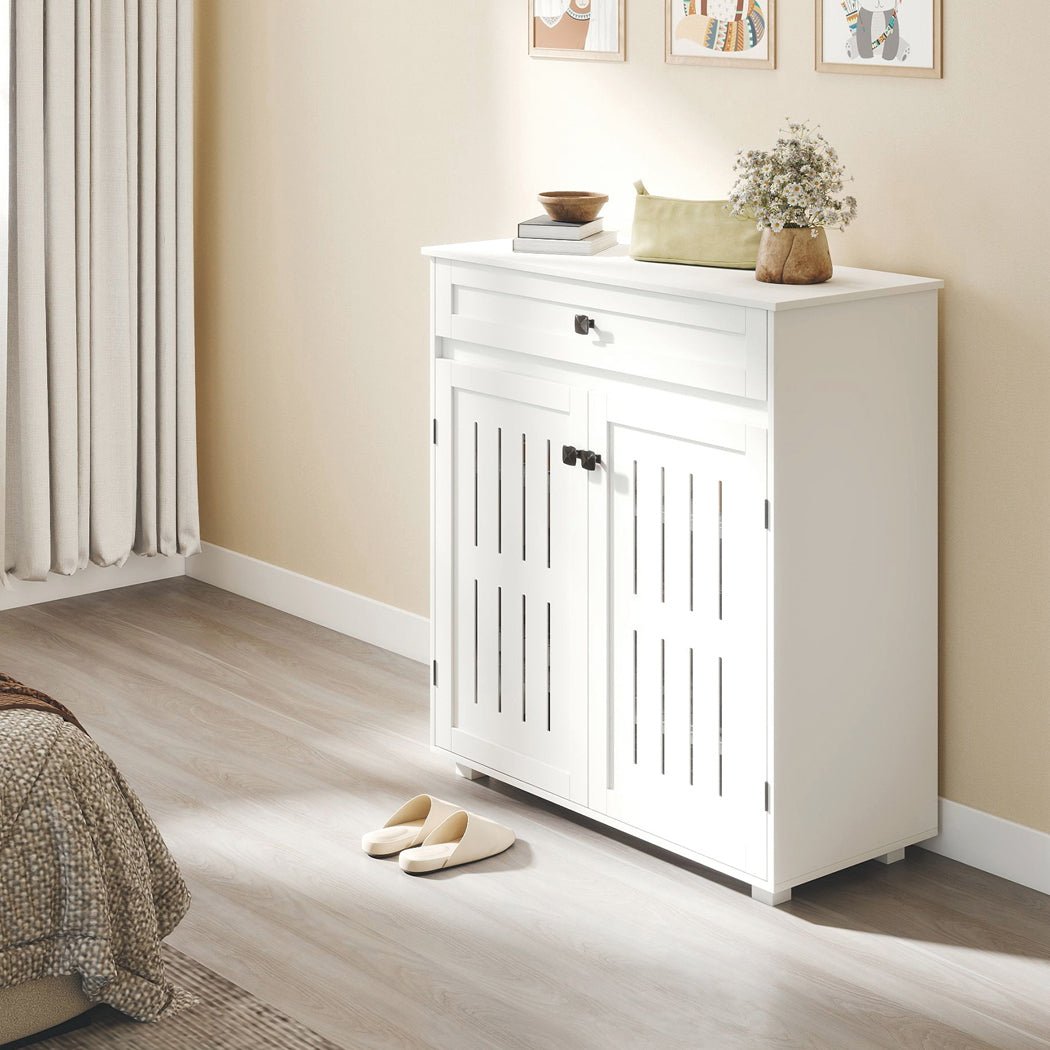 Multi - Tier Shoe Storage Cabinet with Louvre Doors and Adjustable Shelves - White - Rivercity House & Home Co. (ABN 18 642 972 209) - Affordable Modern Furniture Australia