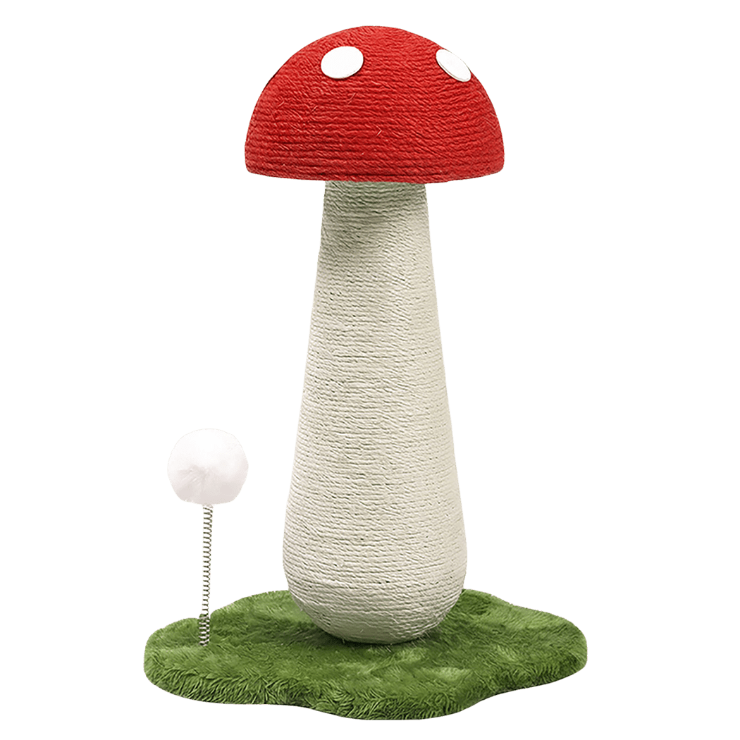 Mushroom Cat Scratching Post with Sisal Rope and Plush Ball - Red White Green - Rivercity House & Home Co. (ABN 18 642 972 209) - Affordable Modern Furniture Australia