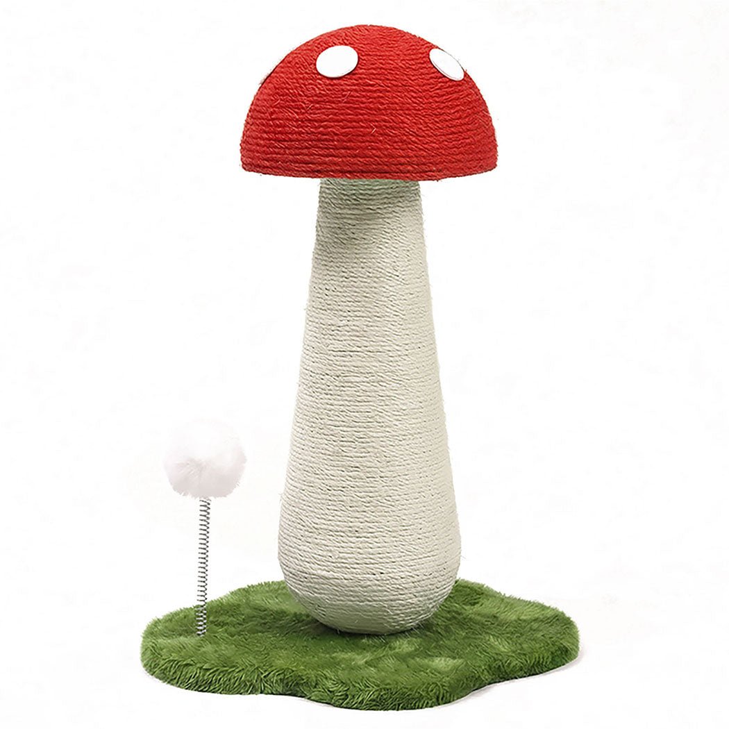 Mushroom Cat Scratching Post with Sisal Rope and Plush Ball - Red White Green - Rivercity House & Home Co. (ABN 18 642 972 209) - Affordable Modern Furniture Australia