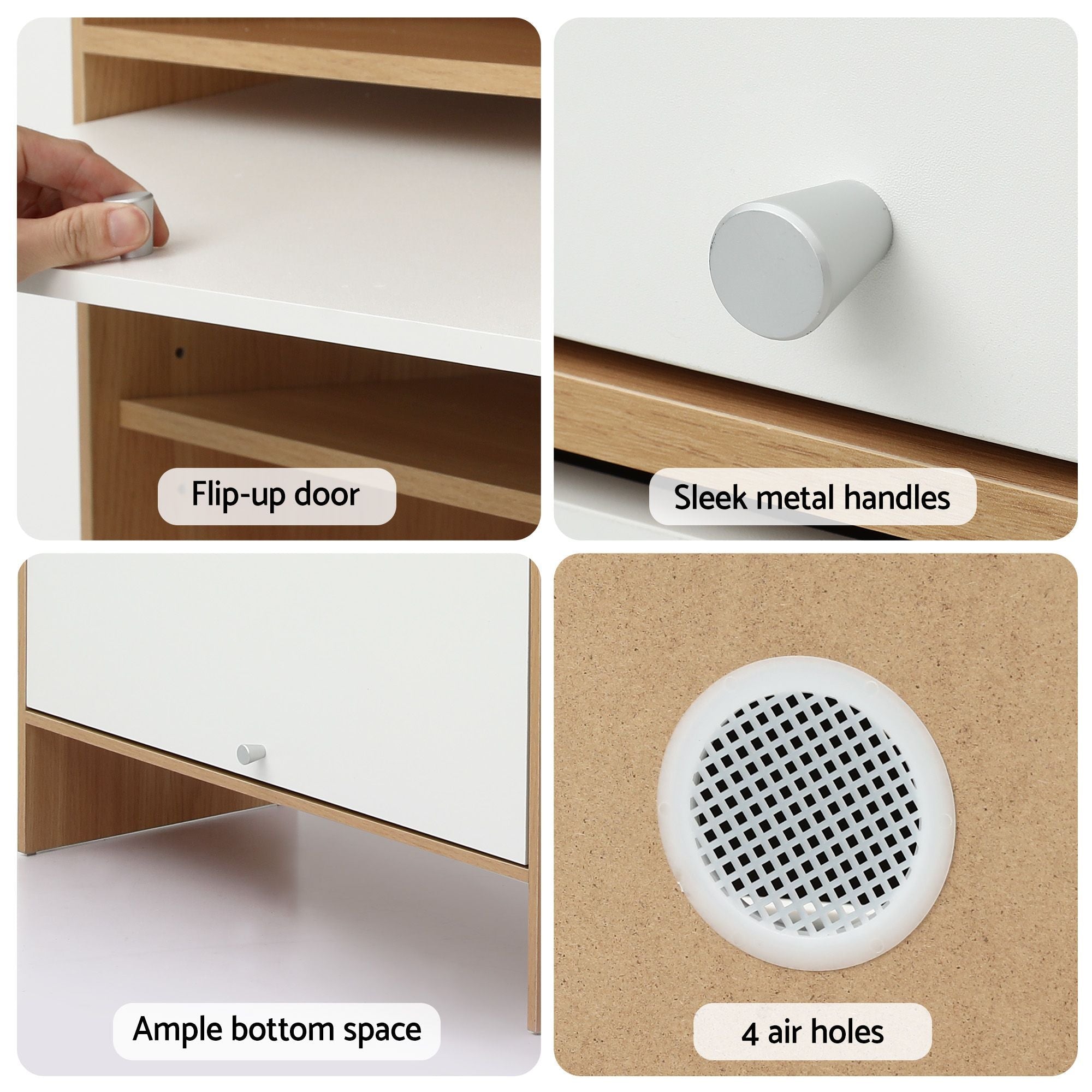 Narrow Shoe Cabinet Adjustable Shelves Flip - up Door White & Pine - Furniture > Living Room > Shoe Storage - Rivercity House & Home Co. (ABN 18 642 972 209) - Affordable Modern Furniture Australia