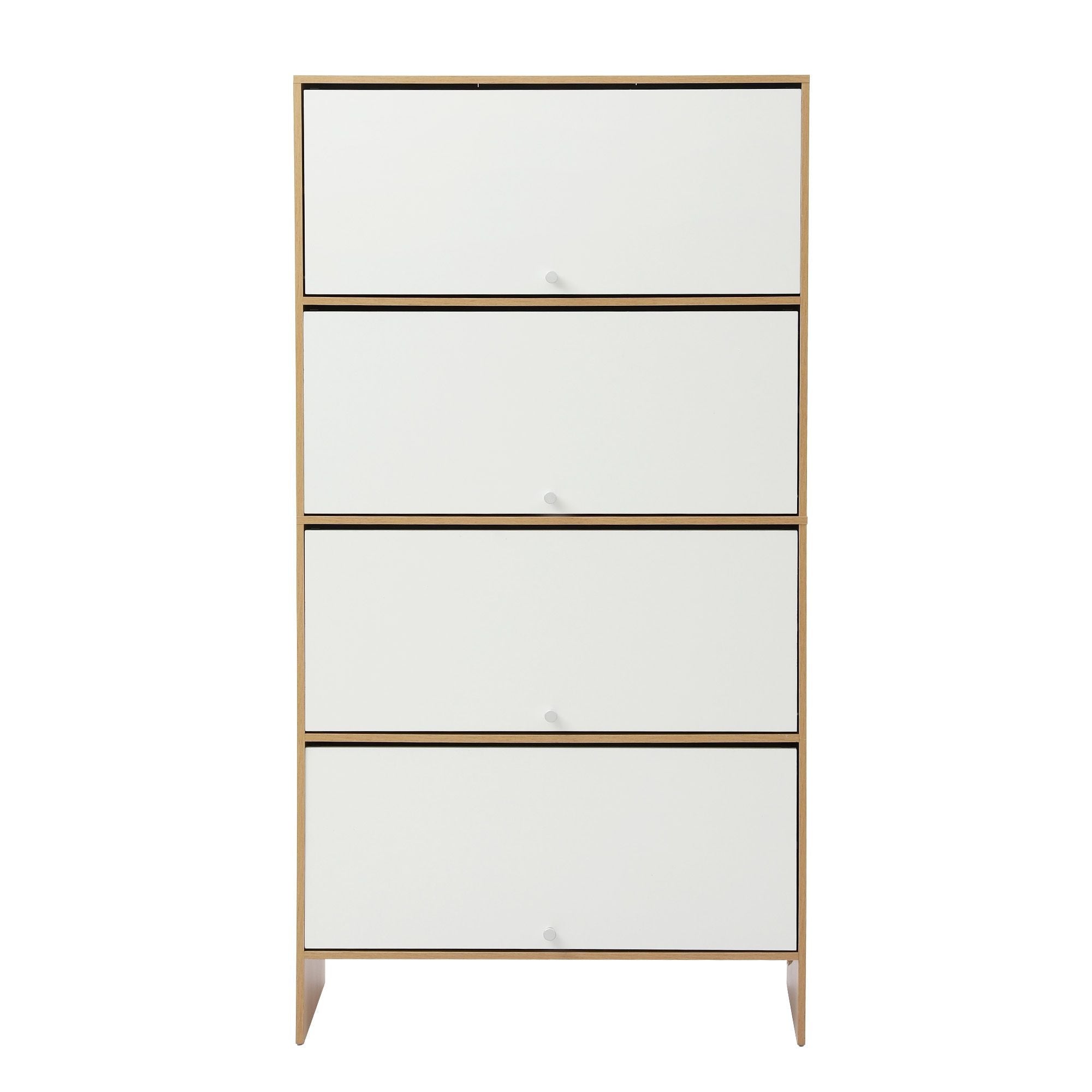Narrow Shoe Cabinet Adjustable Shelves Flip - up Door White & Pine - Furniture > Living Room > Shoe Storage - Rivercity House & Home Co. (ABN 18 642 972 209) - Affordable Modern Furniture Australia