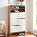 8-Tier Narrow Shoe Cabinet with Adjustable Shelves & Flip-Up Doors - White & Pine
