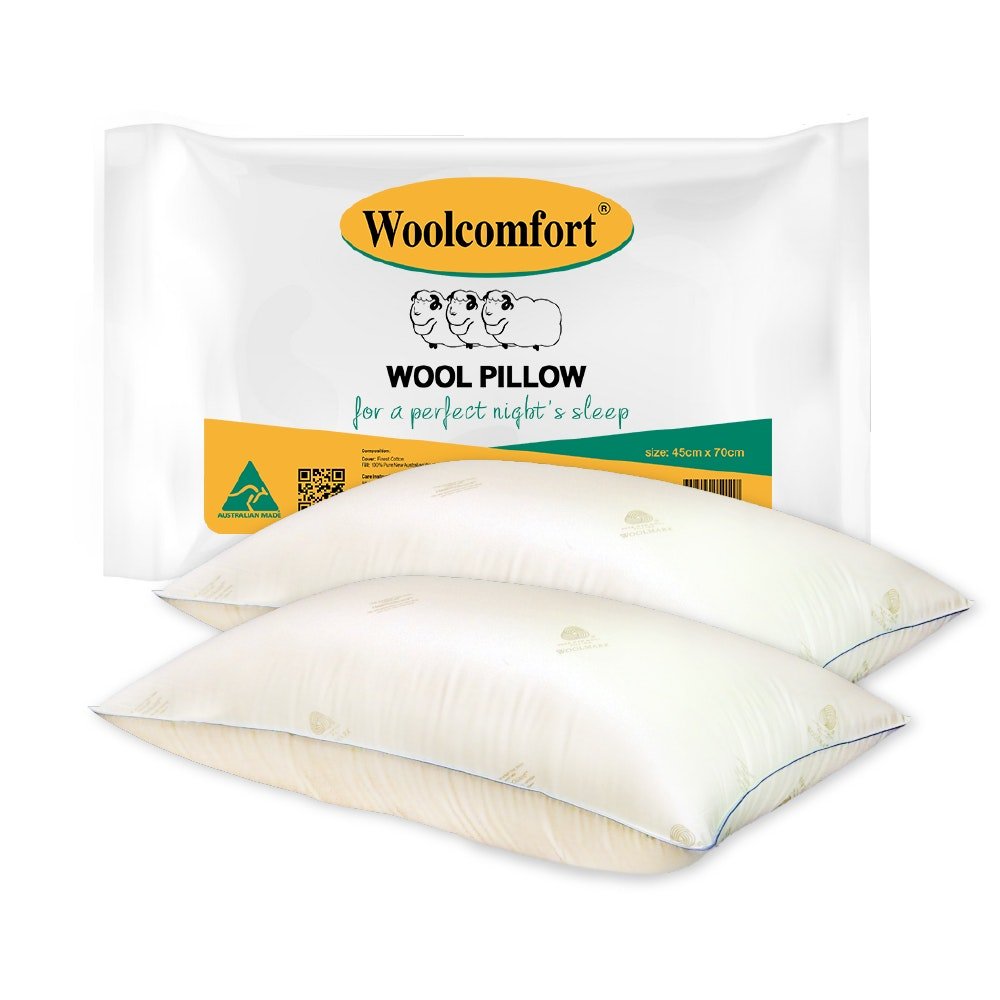 Natural Australian Wool Pillow Twin Pack 45x75cm with Sateen Cotton Casing - White - Home & Garden > Bedding > Pillows - Rivercity House & Home Co. (ABN 18 642 972 209) - Affordable Modern Furniture Australia