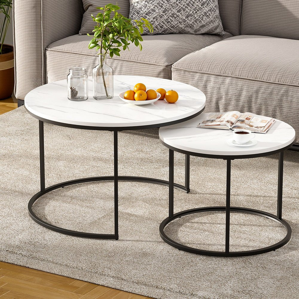 Nesting Coffee Table Set of 2 Marble Effect - White & Black - Furniture > Living Room > Coffee Tables - Rivercity House & Home Co. (ABN 18 642 972 209) - Affordable Modern Furniture Australia