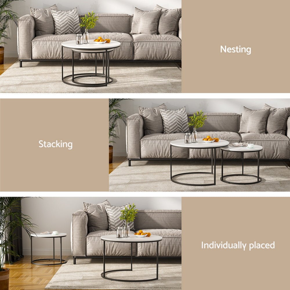 Nesting Coffee Table Set of 2 Marble Effect - White & Black - Furniture > Living Room > Coffee Tables - Rivercity House & Home Co. (ABN 18 642 972 209) - Affordable Modern Furniture Australia