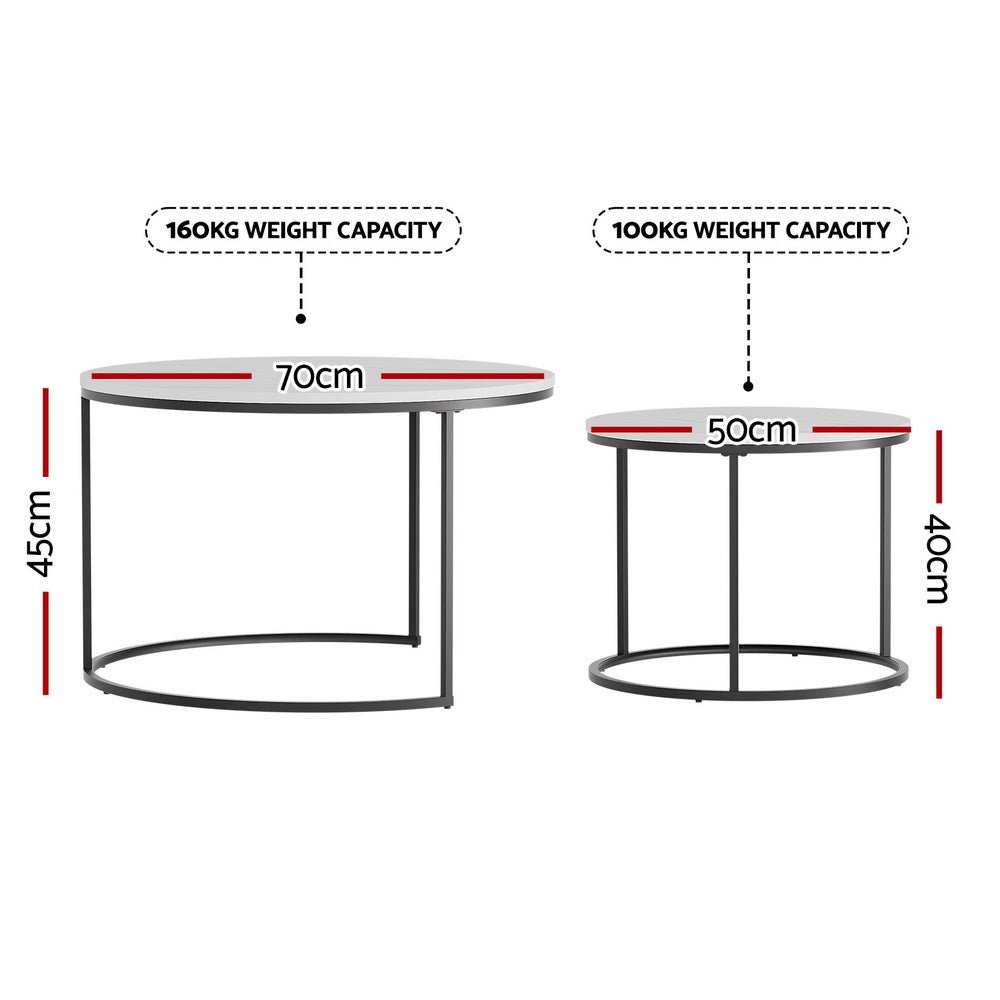 Nesting Coffee Table Set of 2 Marble Effect - White & Black - Furniture > Living Room > Coffee Tables - Rivercity House & Home Co. (ABN 18 642 972 209) - Affordable Modern Furniture Australia