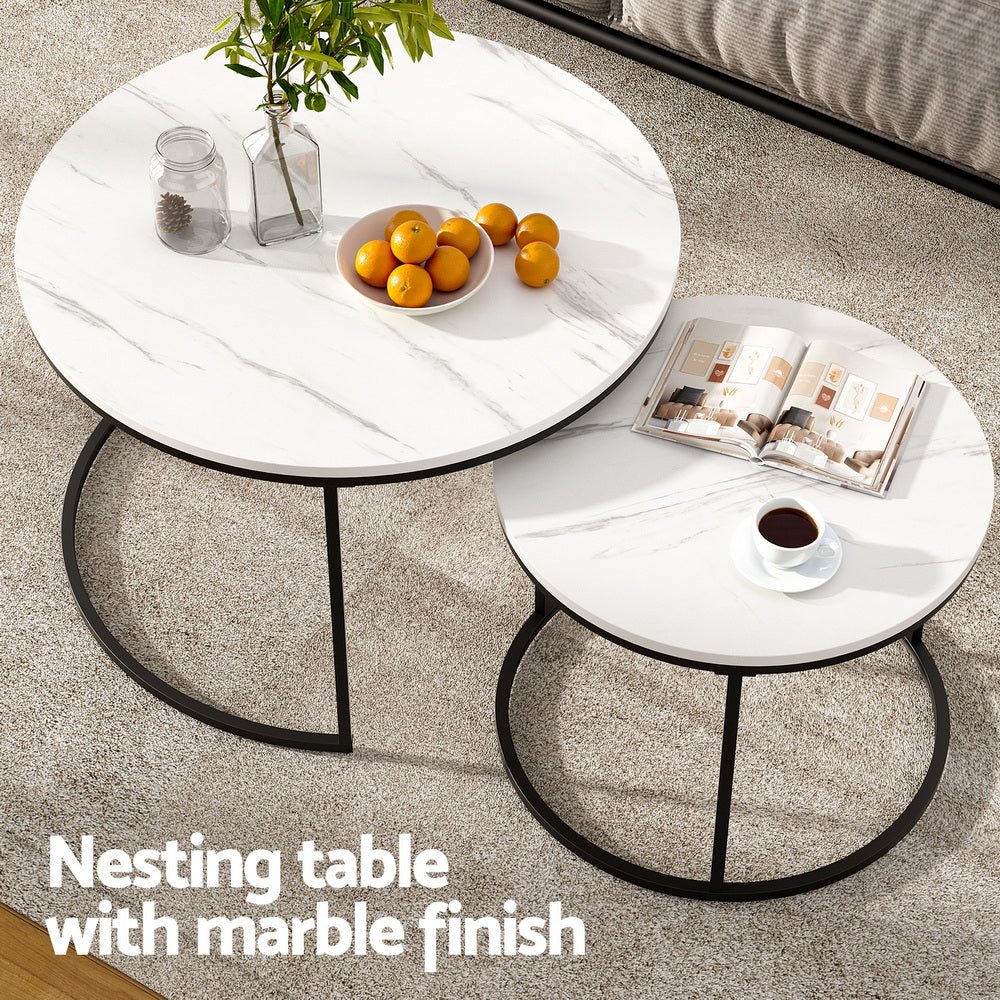 Nesting Coffee Table Set of 2 Marble Effect - White & Black - Furniture > Living Room > Coffee Tables - Rivercity House & Home Co. (ABN 18 642 972 209) - Affordable Modern Furniture Australia