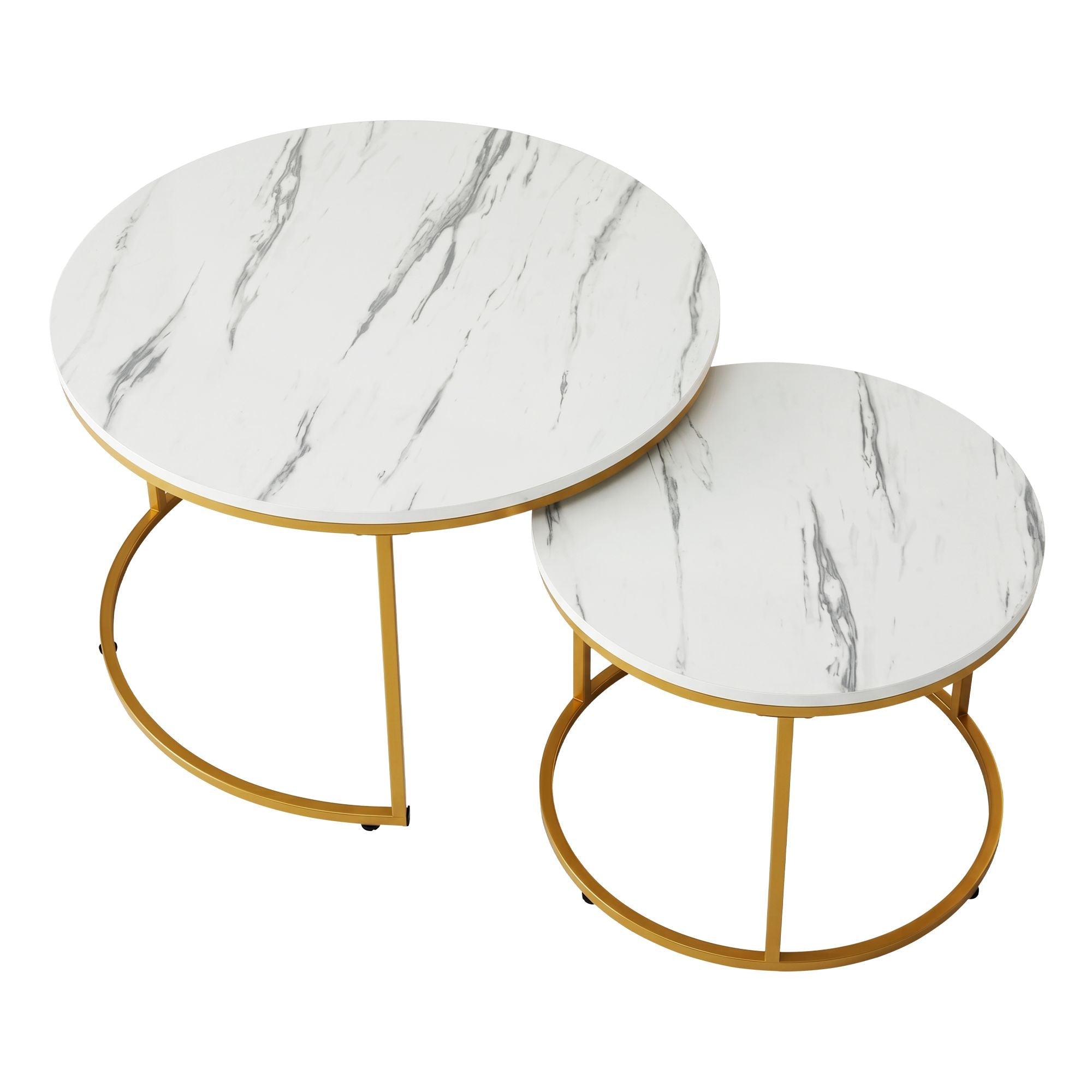 Nesting Coffee Table Set of 2 Round Marble Effect 70/50cm White & Gold - Furniture > Living Room > Coffee Tables - Rivercity House & Home Co. (ABN 18 642 972 209) - Affordable Modern Furniture Australia