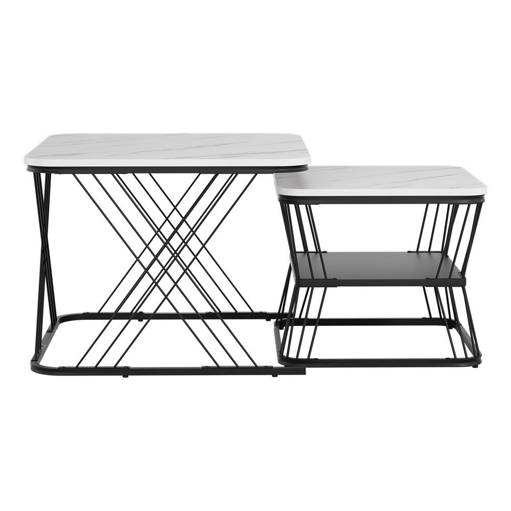 Nesting Coffee Table Set of 2 with Marble Effect Tabletops - White & Black - Furniture > Living Room > Coffee Tables - Rivercity House & Home Co. (ABN 18 642 972 209) - Affordable Modern Furniture Australia