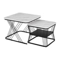 Nesting Coffee Table Set of 2 with Marble Effect Tabletops - White & Black