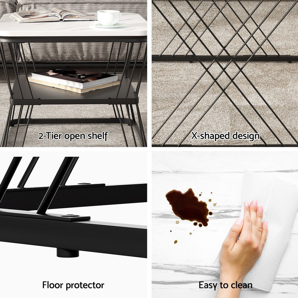 Nesting Coffee Table Set of 2 with Marble Effect Tabletops - White & Black - Furniture > Living Room > Coffee Tables - Rivercity House & Home Co. (ABN 18 642 972 209) - Affordable Modern Furniture Australia