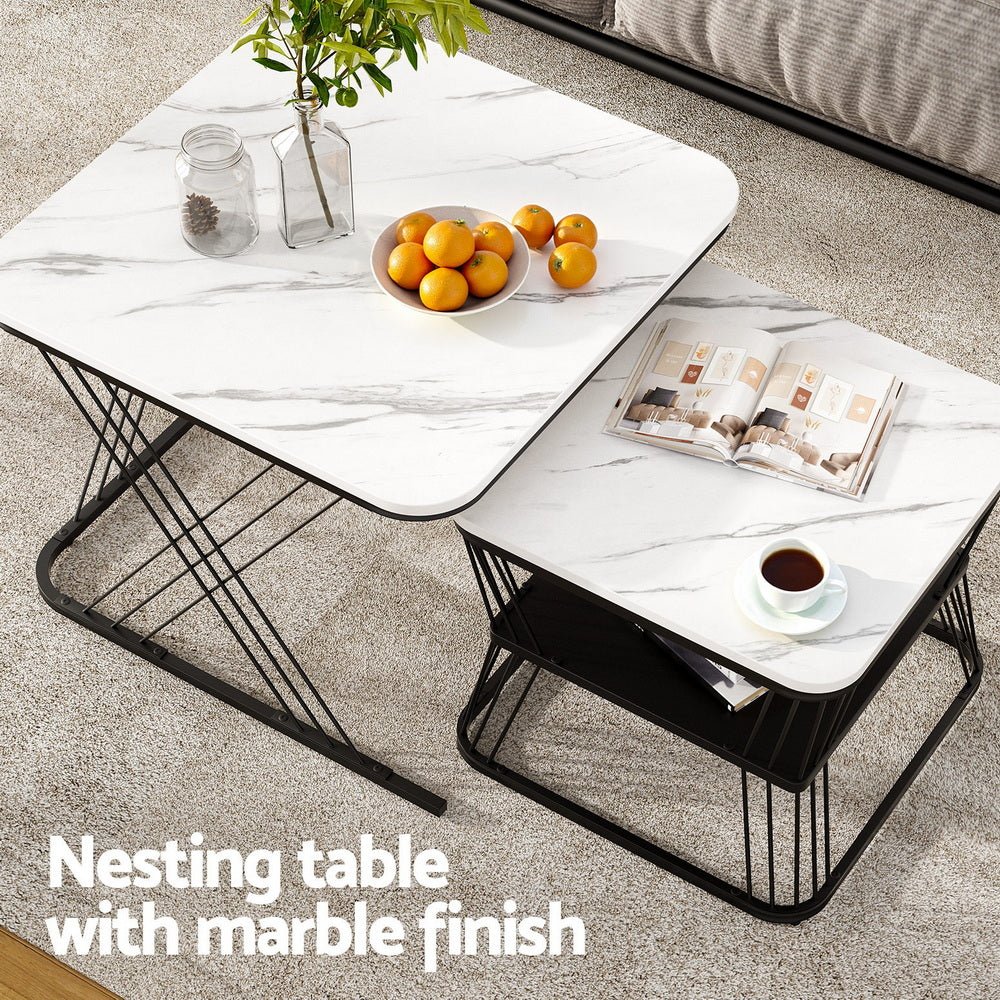 Nesting Coffee Table Set of 2 with Marble Effect Tabletops - White & Black - Furniture > Living Room > Coffee Tables - Rivercity House & Home Co. (ABN 18 642 972 209) - Affordable Modern Furniture Australia