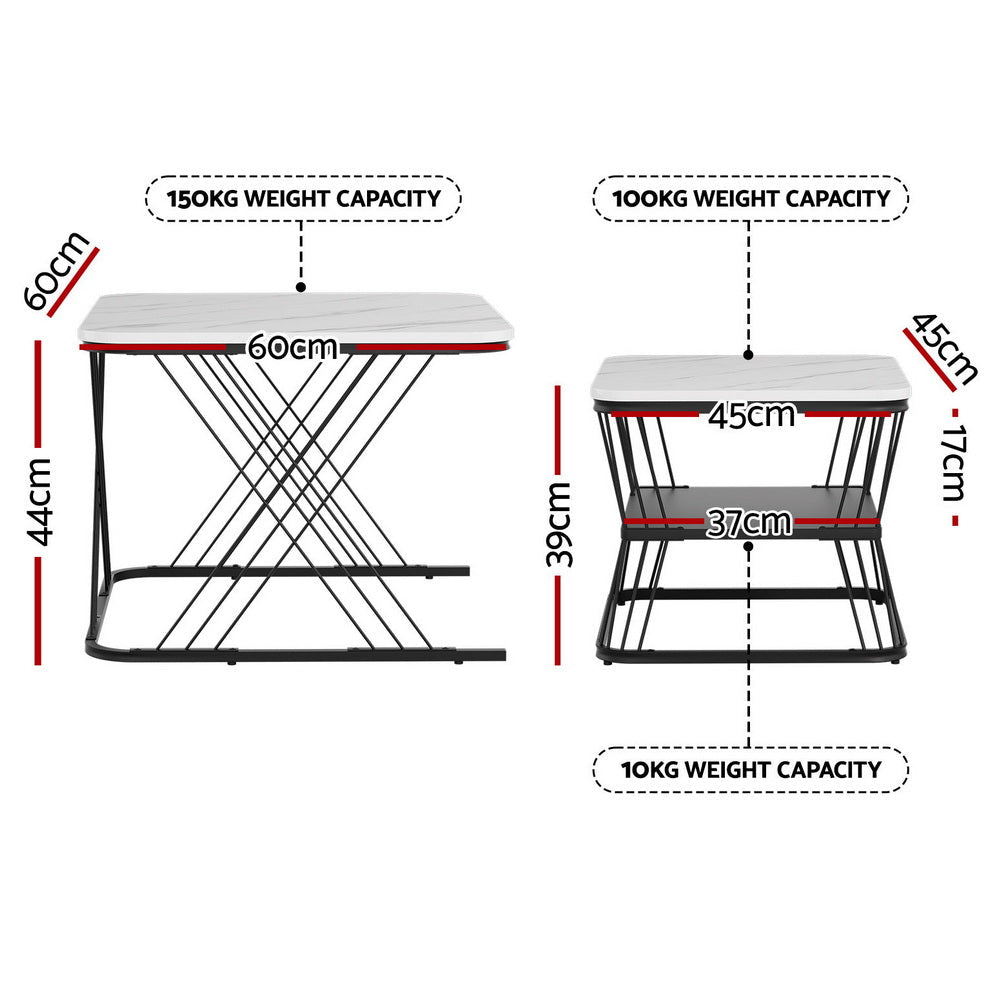 Nesting Coffee Table Set of 2 with Marble Effect Tabletops - White & Black - Furniture > Living Room > Coffee Tables - Rivercity House & Home Co. (ABN 18 642 972 209) - Affordable Modern Furniture Australia