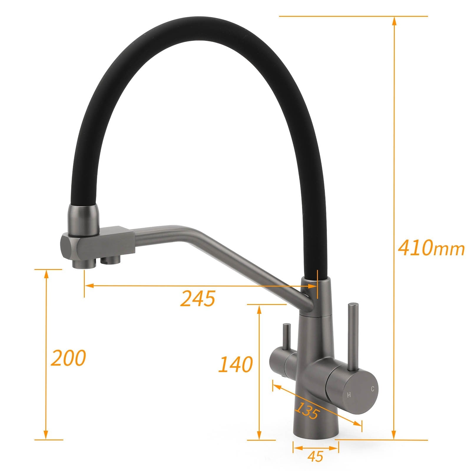 NEW Gun Metal Grey 3 - Way Drink Pure Water Kitchen Mixer Pull Out Spout Sink Tap - Furniture > Bathroom > Shower Heads & Screens - Rivercity House & Home Co. (ABN 18 642 972 209) - Affordable Modern Furniture Australia