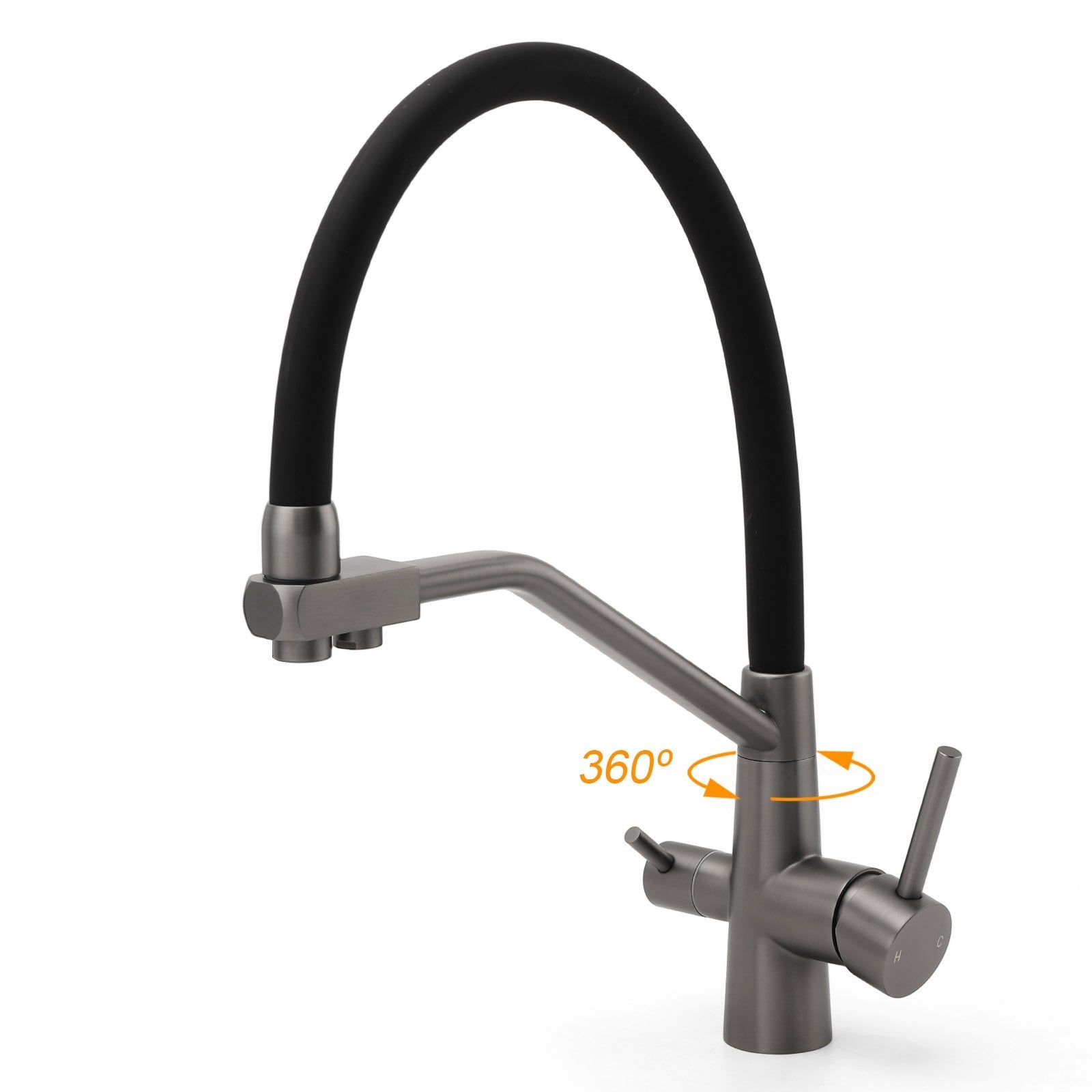 NEW Gun Metal Grey 3 - Way Drink Pure Water Kitchen Mixer Pull Out Spout Sink Tap - Furniture > Bathroom > Shower Heads & Screens - Rivercity House & Home Co. (ABN 18 642 972 209) - Affordable Modern Furniture Australia