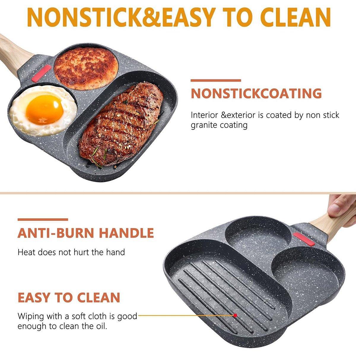 Nonstick Three in One Egg Frying Pan Skillet Breakfast Cooker for Kitchen Use - Home & Garden > Kitchenware > Skillets & Frying Pans - Rivercity House & Home Co. (ABN 18 642 972 209) - Affordable Modern Furniture Australia
