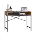 Oak Computer Desk with Drawer and Steel Frame Rustic Office Desk - Brown