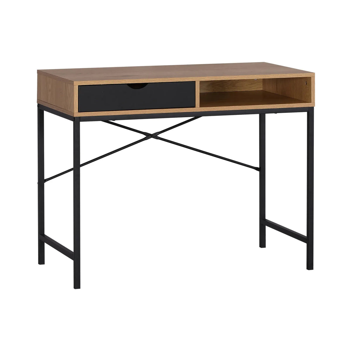 Oak Computer Desk with Drawer and Steel Frame Rustic Office Desk - Brown - Furniture > Office > Desks - Rivercity House & Home Co. (ABN 18 642 972 209) - Affordable Modern Furniture Australia