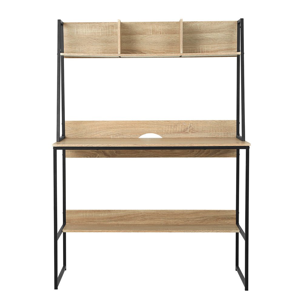 Oak Computer Desk Workstation with Bookshelf Storage - Mid - Season Super Sale - Rivercity House & Home Co. (ABN 18 642 972 209) - Affordable Modern Furniture Australia