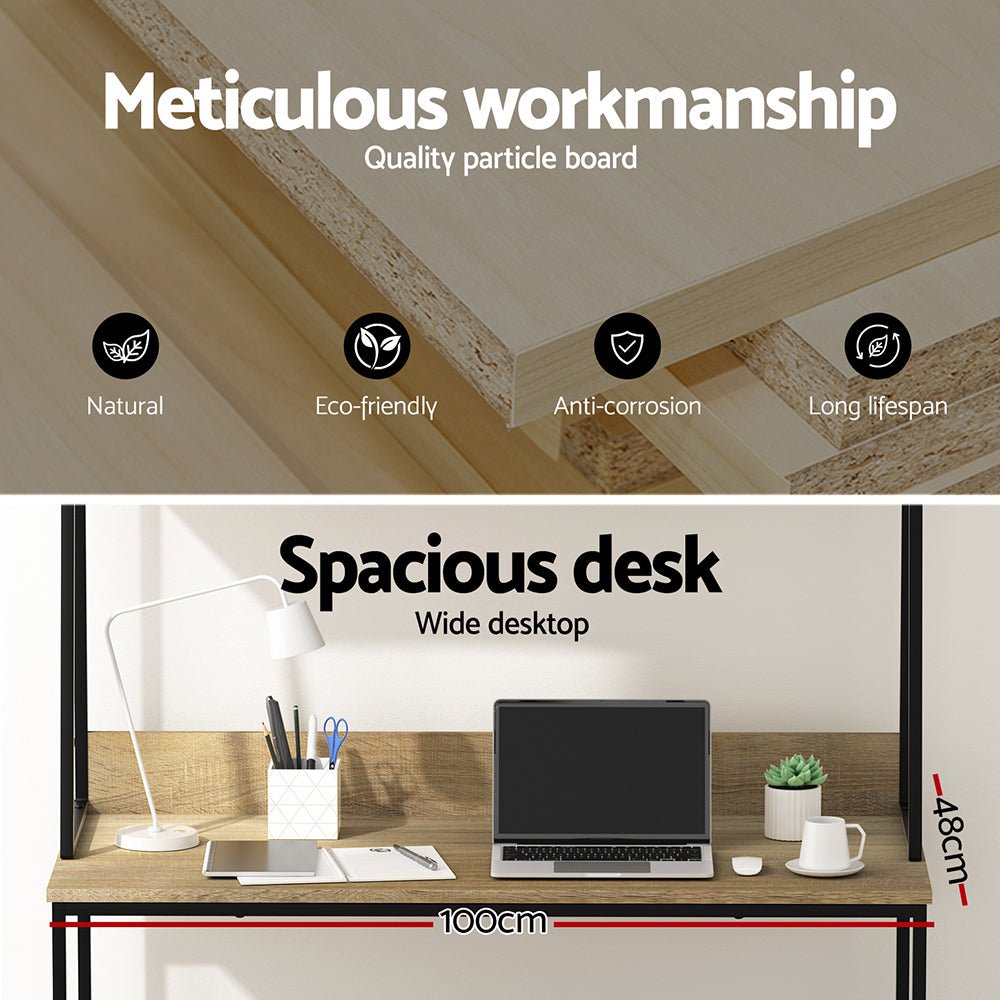 Oak Computer Desk Workstation with Bookshelf Storage - Mid - Season Super Sale - Rivercity House & Home Co. (ABN 18 642 972 209) - Affordable Modern Furniture Australia