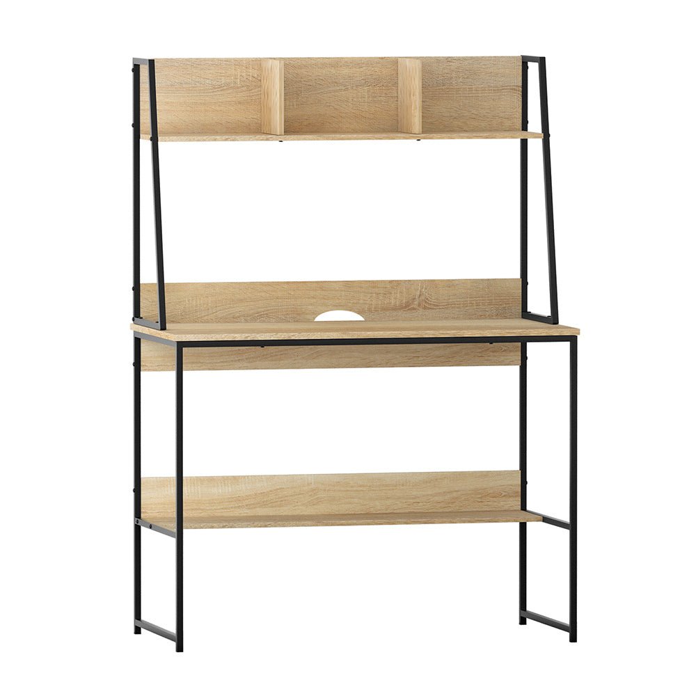 Oak Computer Desk Workstation with Bookshelf Storage - Mid - Season Super Sale - Rivercity House & Home Co. (ABN 18 642 972 209) - Affordable Modern Furniture Australia