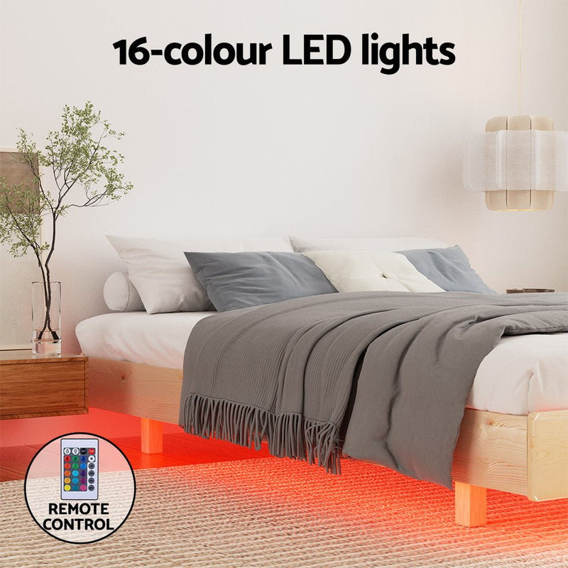 Odin Queen Floating Style LED Solid Pinewood Bed Frame - Furniture > Bedroom - Rivercity House & Home Co. (ABN 18 642 972 209) - Affordable Modern Furniture Australia