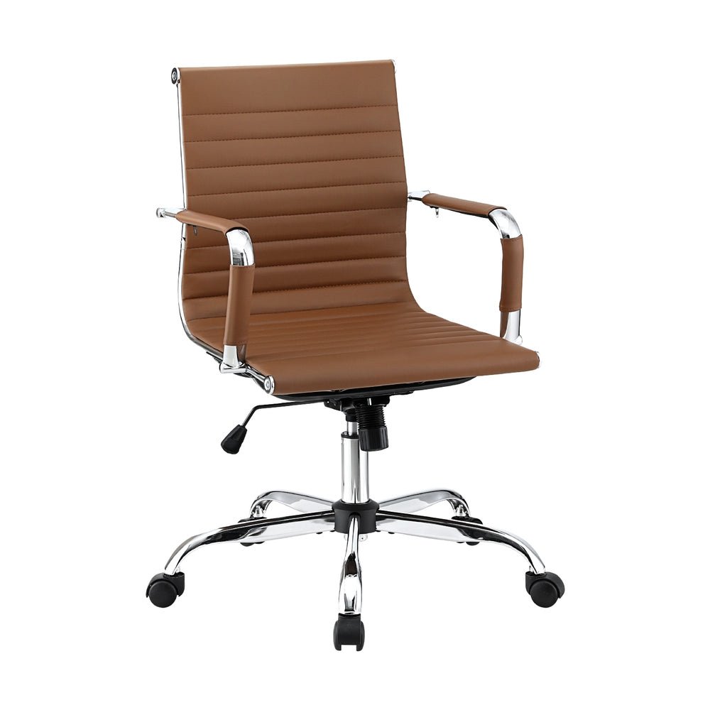 Office Chair Conference Chairs PU Leather Mid Back Brown - Furniture > Bar Stools & Chairs > Gaming Chairs - Rivercity House & Home Co. (ABN 18 642 972 209) - Affordable Modern Furniture Australia