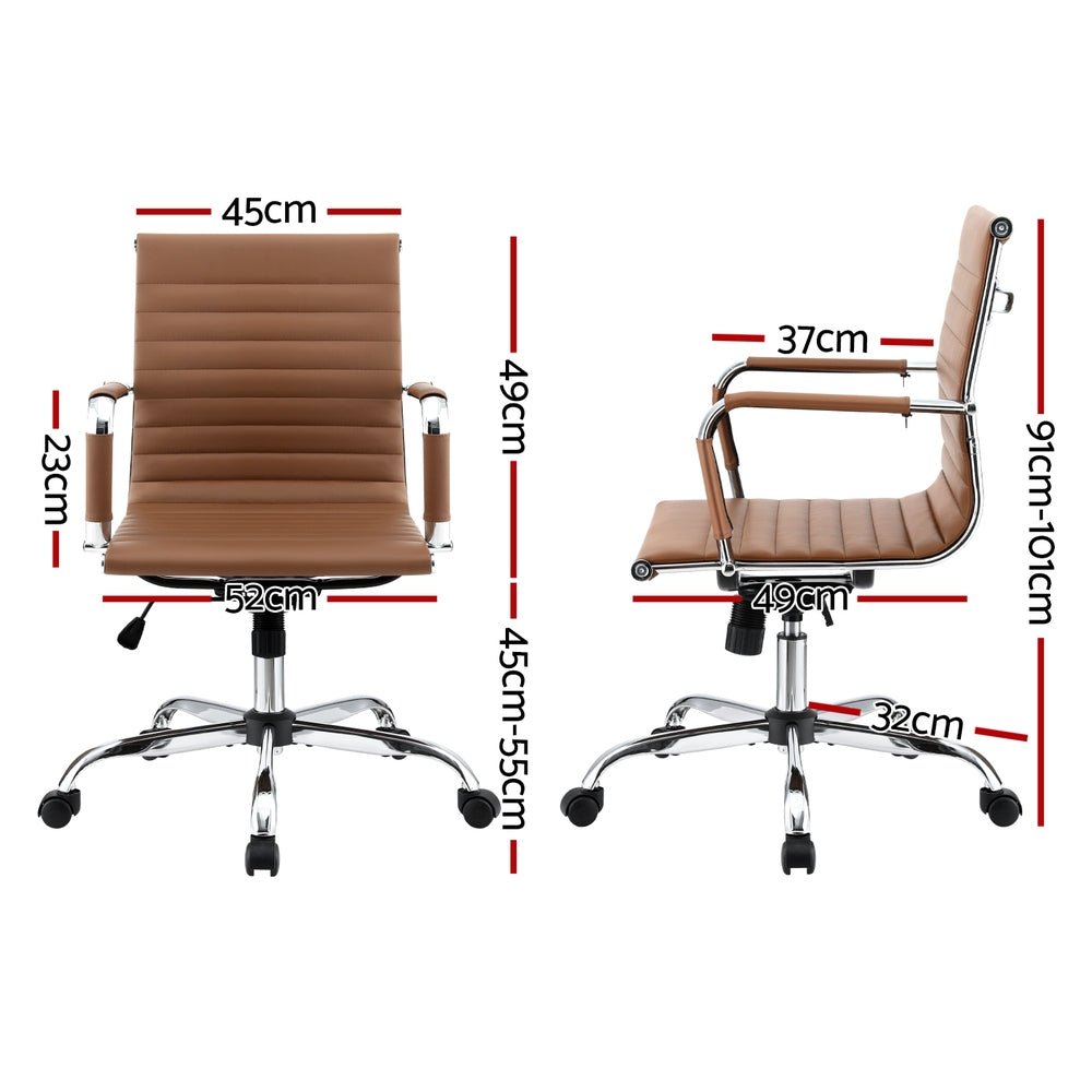 Office Chair Conference Chairs PU Leather Mid Back Brown - Furniture > Bar Stools & Chairs > Gaming Chairs - Rivercity House & Home Co. (ABN 18 642 972 209) - Affordable Modern Furniture Australia