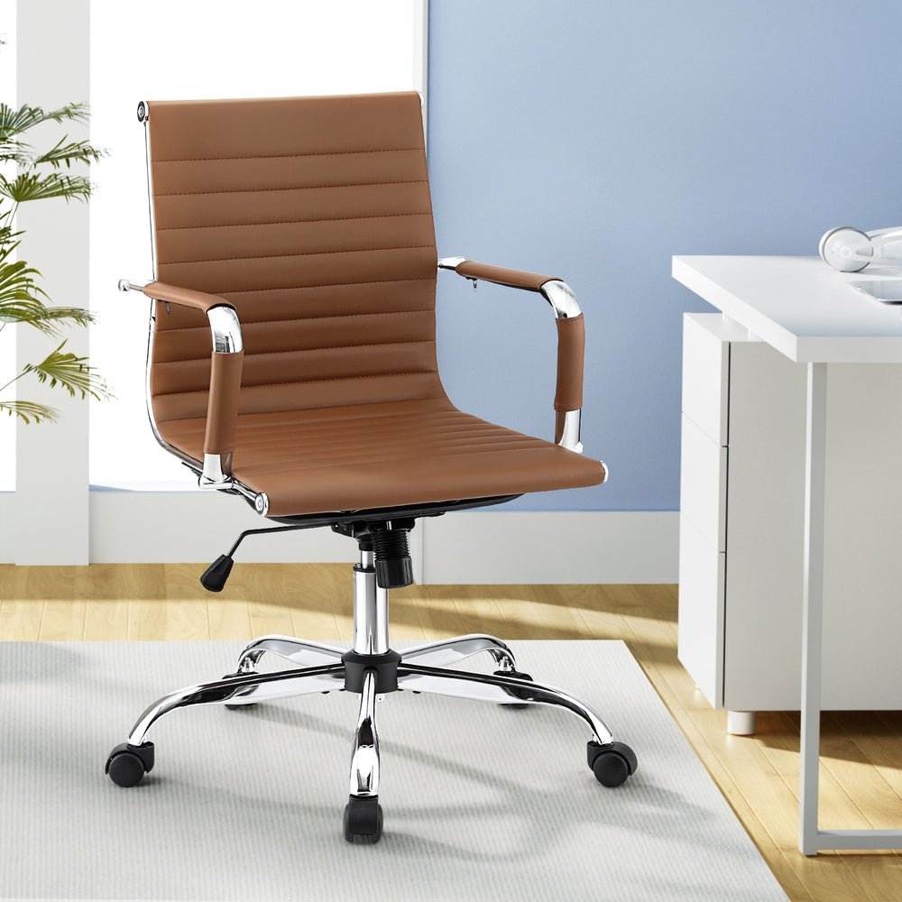 Office Chair Conference Chairs PU Leather Mid Back Brown - Furniture > Bar Stools & Chairs > Gaming Chairs - Rivercity House & Home Co. (ABN 18 642 972 209) - Affordable Modern Furniture Australia