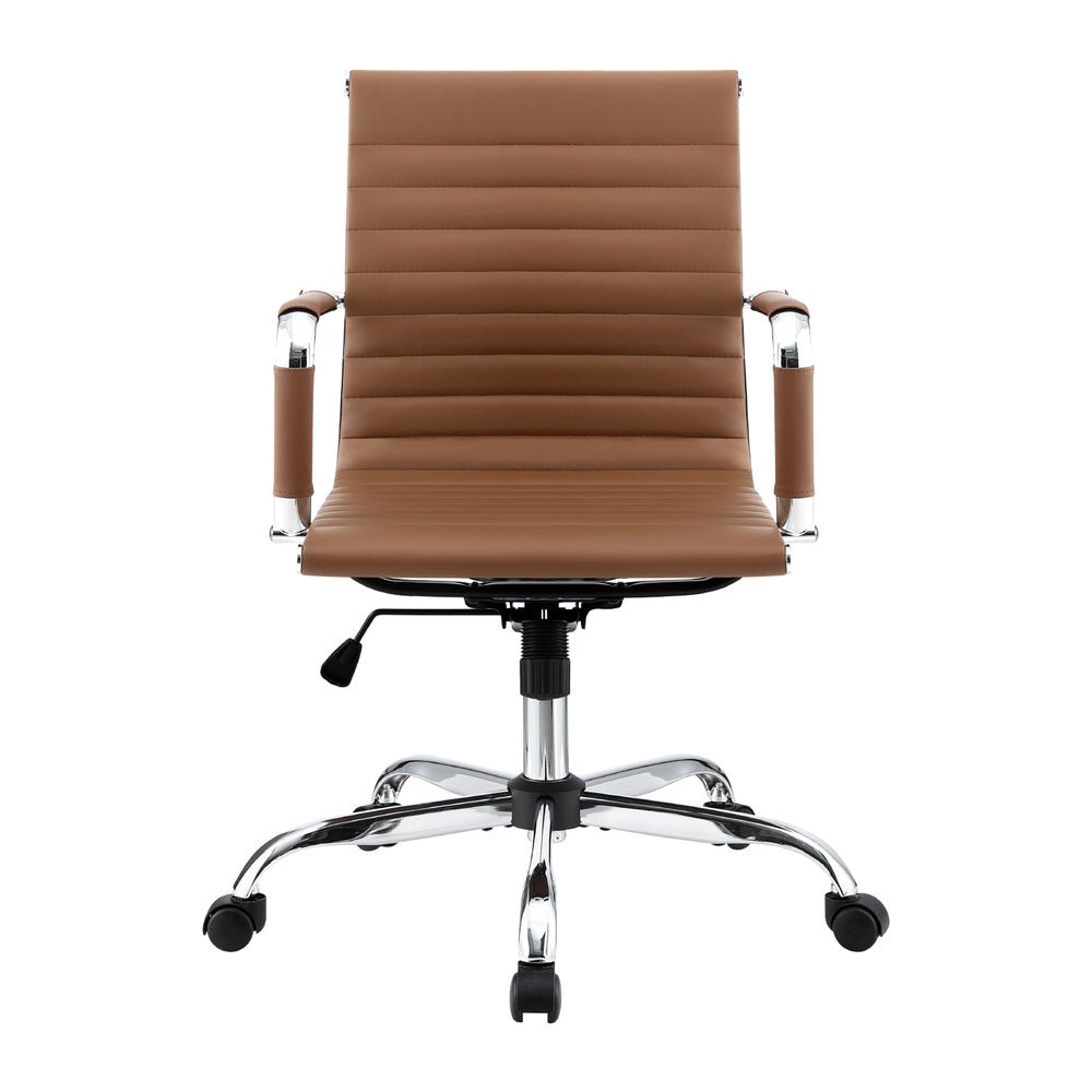 Office Chair Conference Chairs PU Leather Mid Back Brown - Furniture > Bar Stools & Chairs > Gaming Chairs - Rivercity House & Home Co. (ABN 18 642 972 209) - Affordable Modern Furniture Australia