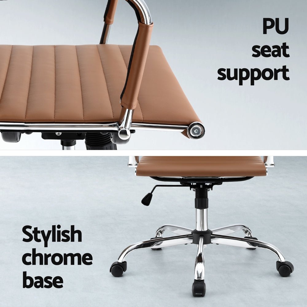 Office Chair Conference Chairs PU Leather Mid Back Brown - Furniture > Bar Stools & Chairs > Gaming Chairs - Rivercity House & Home Co. (ABN 18 642 972 209) - Affordable Modern Furniture Australia