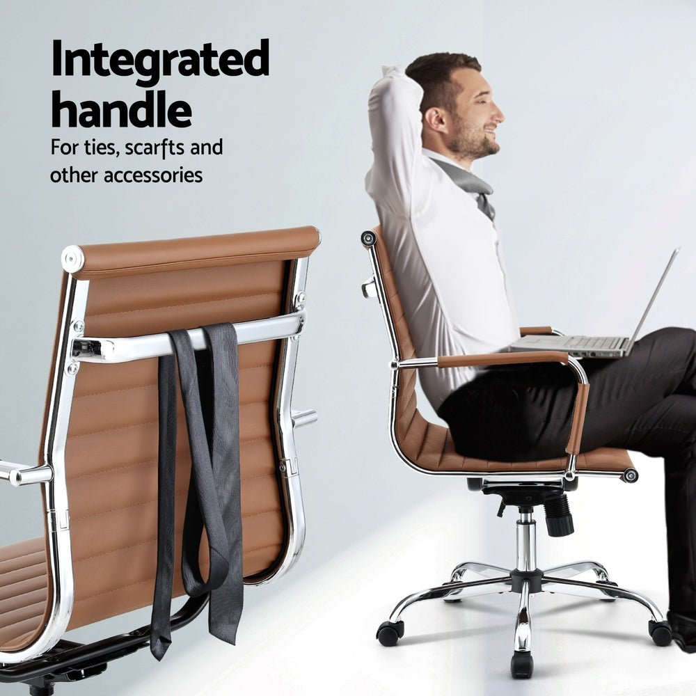 Office Chair Conference Chairs PU Leather Mid Back Brown - Furniture > Bar Stools & Chairs > Gaming Chairs - Rivercity House & Home Co. (ABN 18 642 972 209) - Affordable Modern Furniture Australia