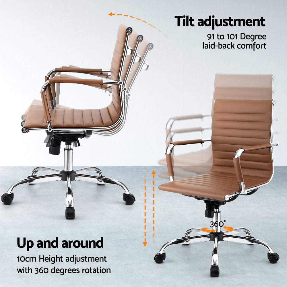Office Chair Conference Chairs PU Leather Mid Back Brown - Furniture > Bar Stools & Chairs > Gaming Chairs - Rivercity House & Home Co. (ABN 18 642 972 209) - Affordable Modern Furniture Australia
