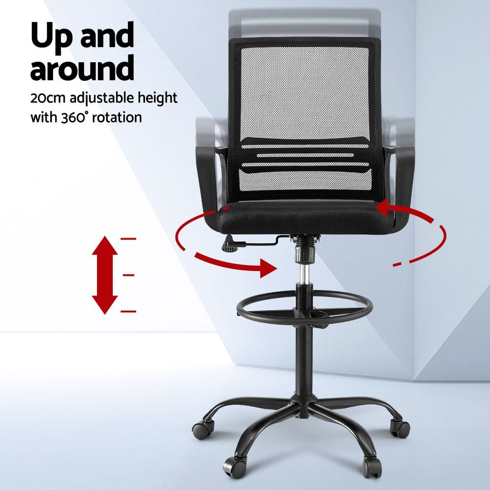 Office Chair Drafting Chairs Stool Computer Desk Studios Mesh Black - Furniture > Office > Office & Desk Chairs - Rivercity House & Home Co. (ABN 18 642 972 209) - Affordable Modern Furniture Australia