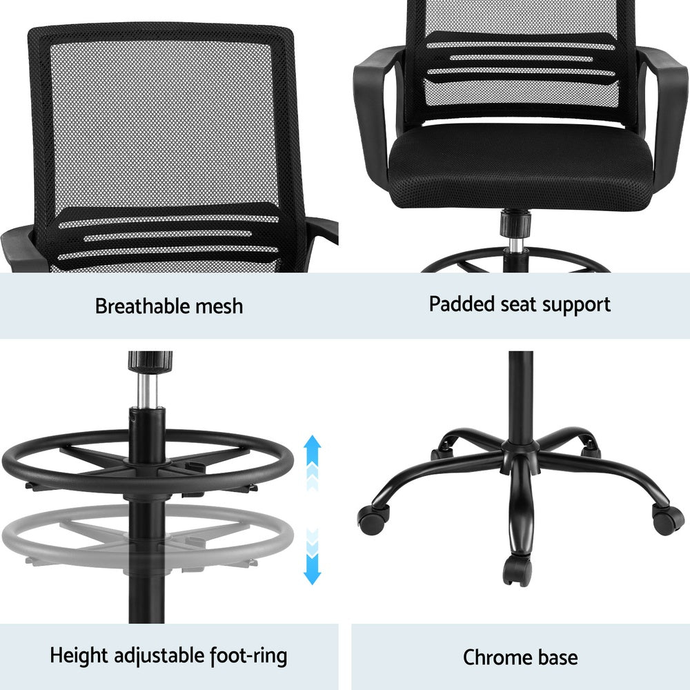 Office Chair Drafting Chairs Stool Computer Desk Studios Mesh Black - Furniture > Office > Office & Desk Chairs - Rivercity House & Home Co. (ABN 18 642 972 209) - Affordable Modern Furniture Australia