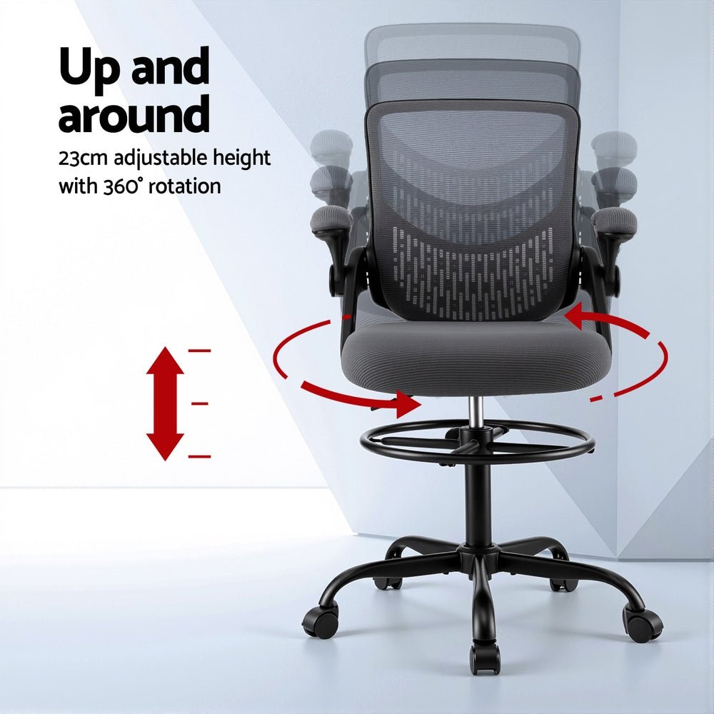 Office Chair Drafting Chairs Stool Computer Desk Studios Mesh Grey - Furniture > Office > Office & Desk Chairs - Rivercity House & Home Co. (ABN 18 642 972 209) - Affordable Modern Furniture Australia