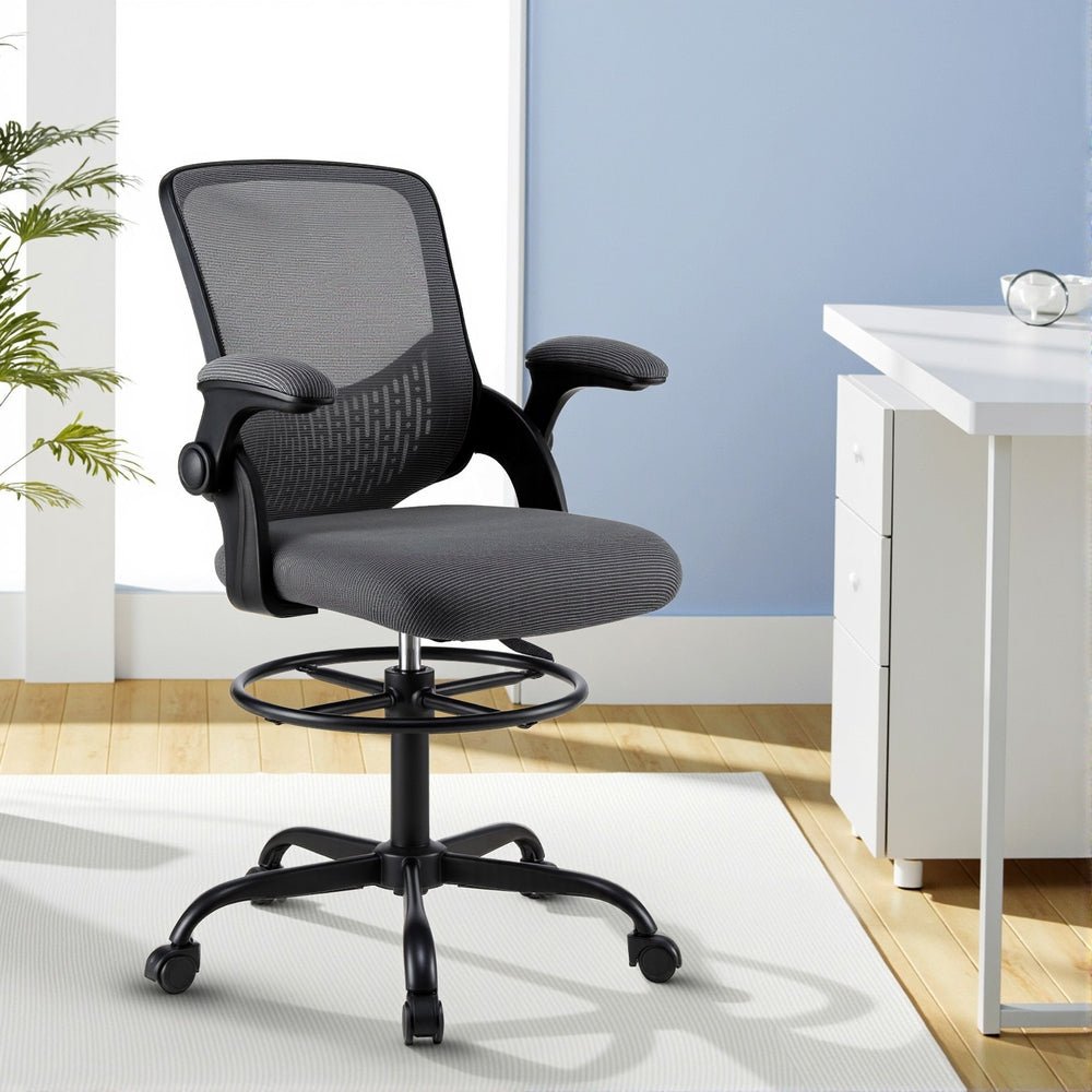 Office Chair Drafting Chairs Stool Computer Desk Studios Mesh Grey - Furniture > Office > Office & Desk Chairs - Rivercity House & Home Co. (ABN 18 642 972 209) - Affordable Modern Furniture Australia