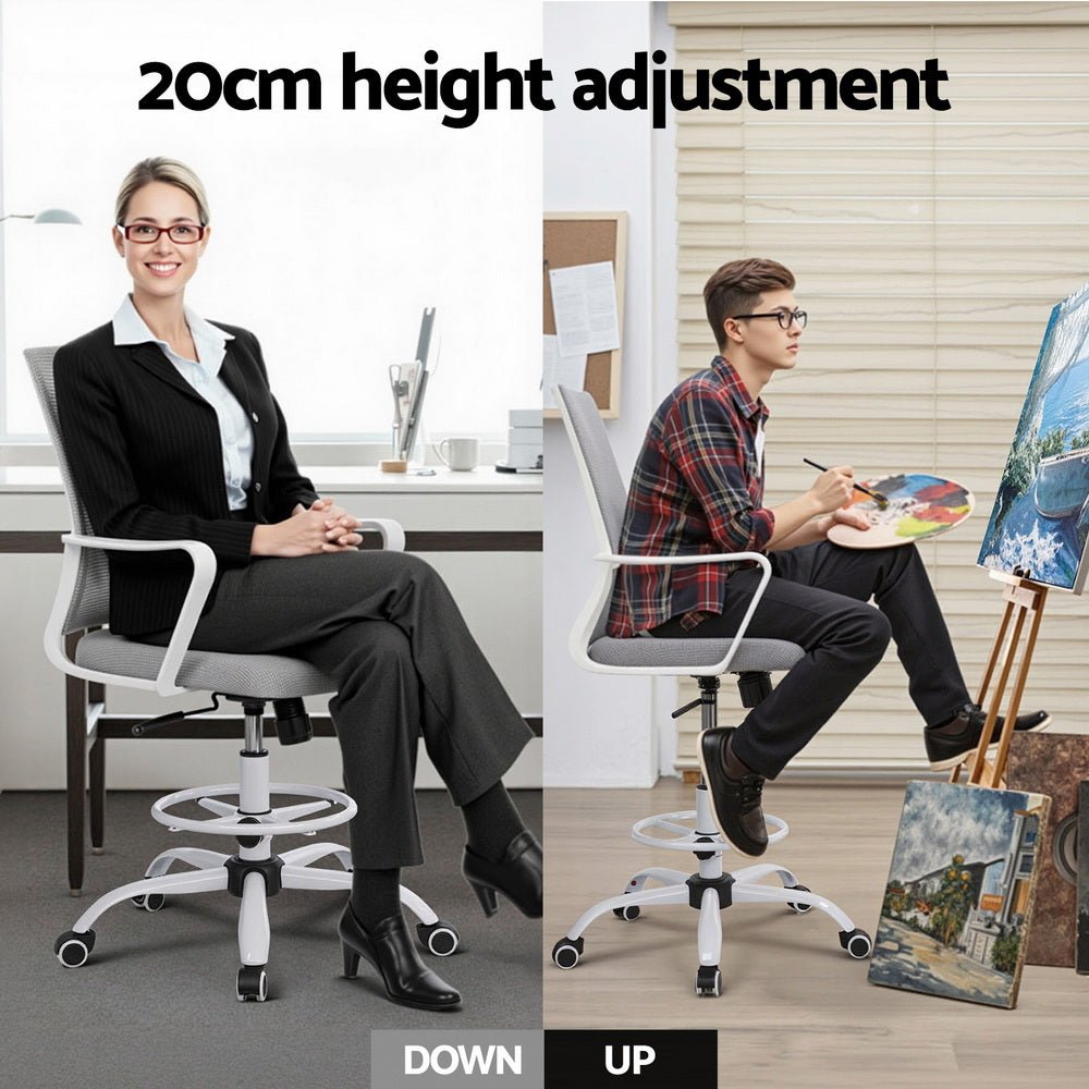 Office Chair Drafting Chairs Stool Computer Desk Studios Mesh White - Furniture > Office > Office & Desk Chairs - Rivercity House & Home Co. (ABN 18 642 972 209) - Affordable Modern Furniture Australia