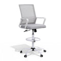 Office Drafting Chair Mesh Stool with Adjustable Height and Foot Ring - White