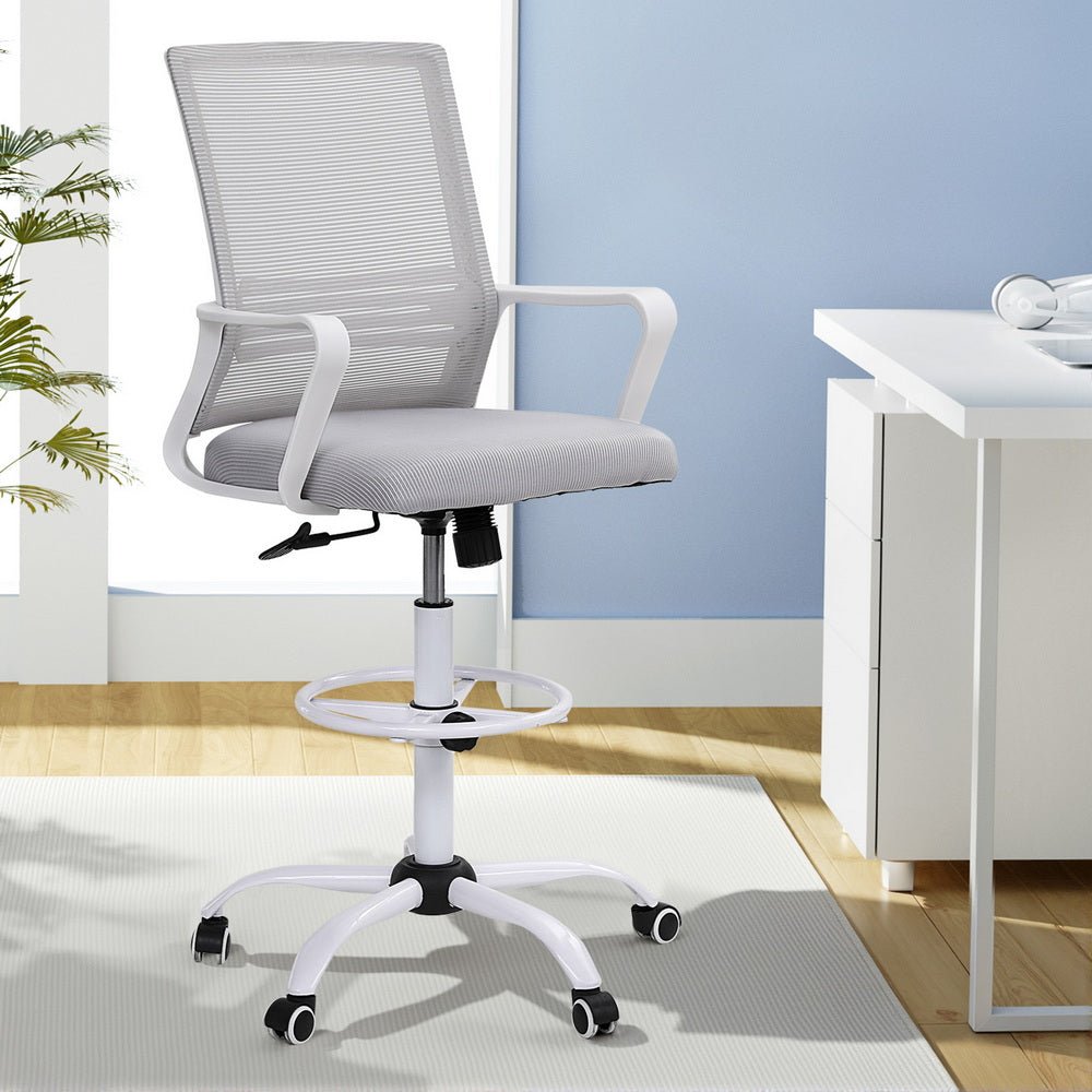 Office Chair Drafting Chairs Stool Computer Desk Studios Mesh White - Furniture > Office > Office & Desk Chairs - Rivercity House & Home Co. (ABN 18 642 972 209) - Affordable Modern Furniture Australia