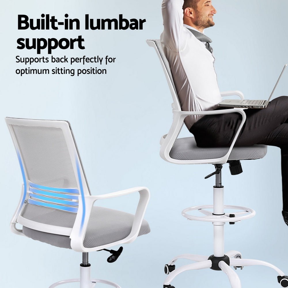 Office Chair Drafting Chairs Stool Computer Desk Studios Mesh White - Furniture > Office > Office & Desk Chairs - Rivercity House & Home Co. (ABN 18 642 972 209) - Affordable Modern Furniture Australia