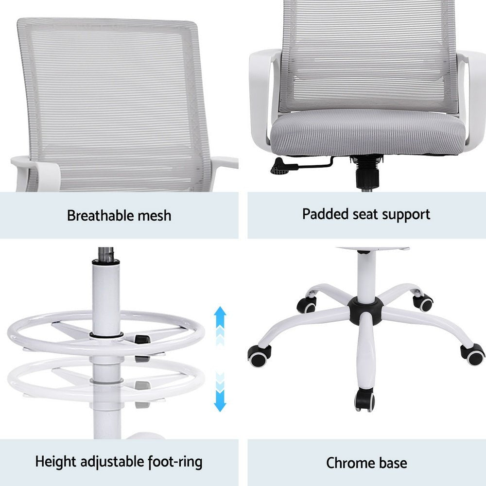 Office Chair Drafting Chairs Stool Computer Desk Studios Mesh White - Furniture > Office > Office & Desk Chairs - Rivercity House & Home Co. (ABN 18 642 972 209) - Affordable Modern Furniture Australia