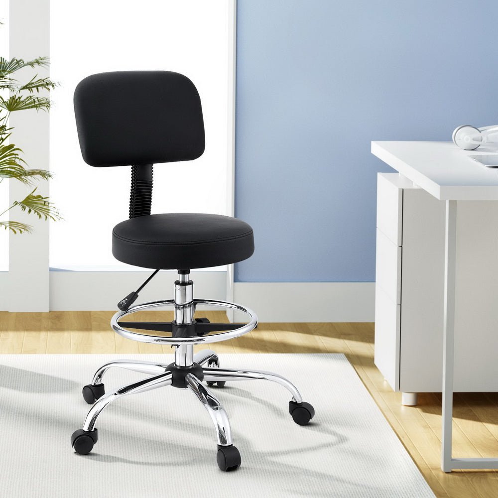 Office Chair Drafting Computer Standing Desk Chairs Ergonomic PU Black - Furniture > Office > Office & Desk Chairs - Rivercity House & Home Co. (ABN 18 642 972 209) - Affordable Modern Furniture Australia