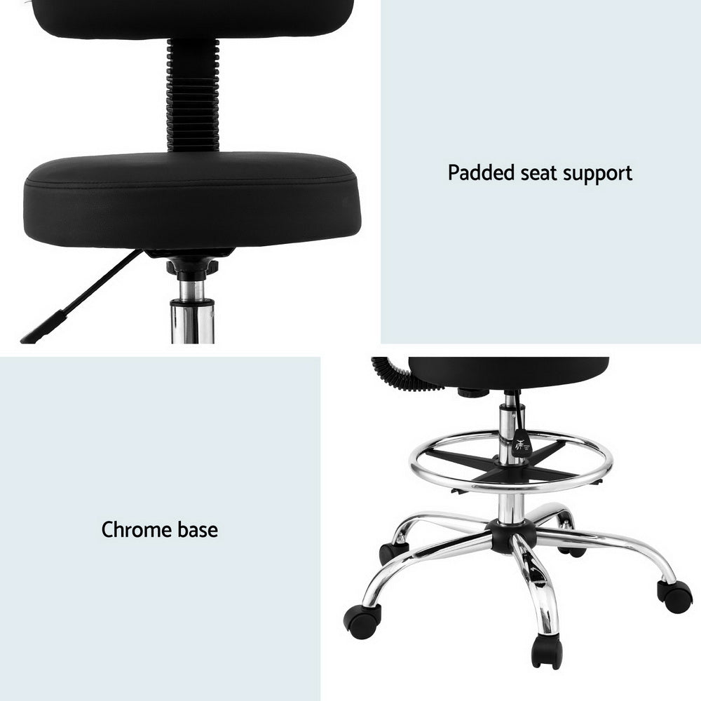 Office Chair Drafting Computer Standing Desk Chairs Ergonomic PU Black - Furniture > Office > Office & Desk Chairs - Rivercity House & Home Co. (ABN 18 642 972 209) - Affordable Modern Furniture Australia