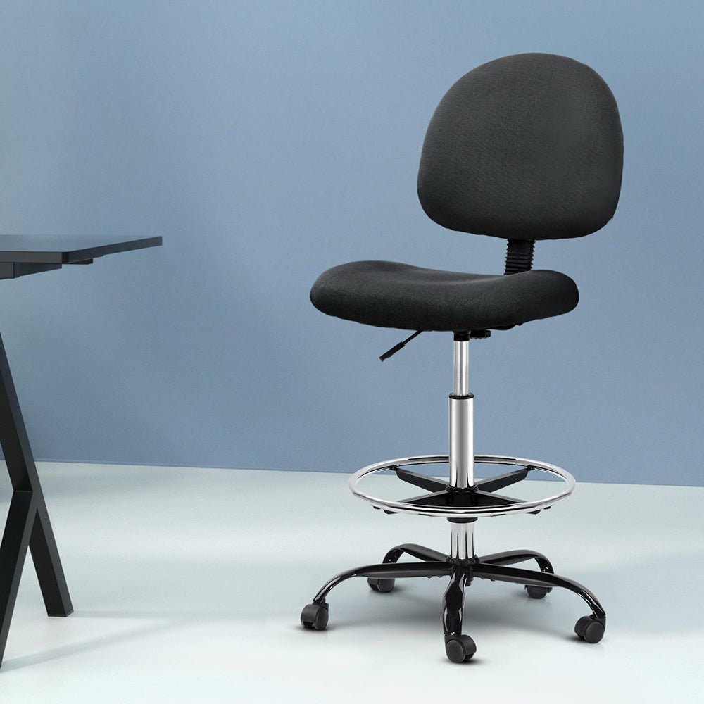Office Chair Drafting Stool Fabric Chairs Black - Furniture > Office > Office & Desk Chairs - Rivercity House & Home Co. (ABN 18 642 972 209) - Affordable Modern Furniture Australia