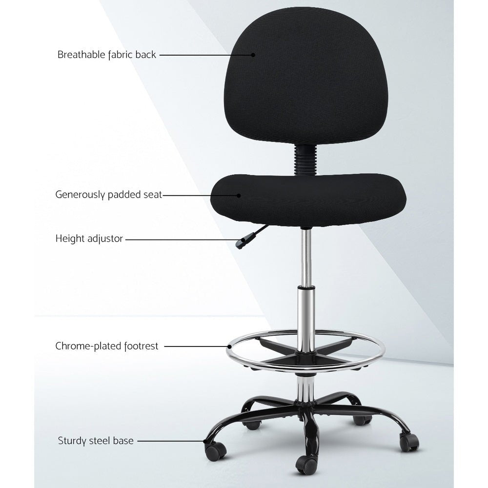 Office Chair Drafting Stool Fabric Chairs Black - Furniture > Office > Office & Desk Chairs - Rivercity House & Home Co. (ABN 18 642 972 209) - Affordable Modern Furniture Australia