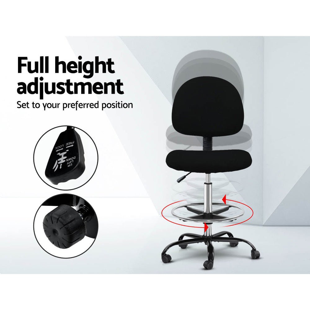 Office Chair Drafting Stool Fabric Chairs Black - Furniture > Office > Office & Desk Chairs - Rivercity House & Home Co. (ABN 18 642 972 209) - Affordable Modern Furniture Australia