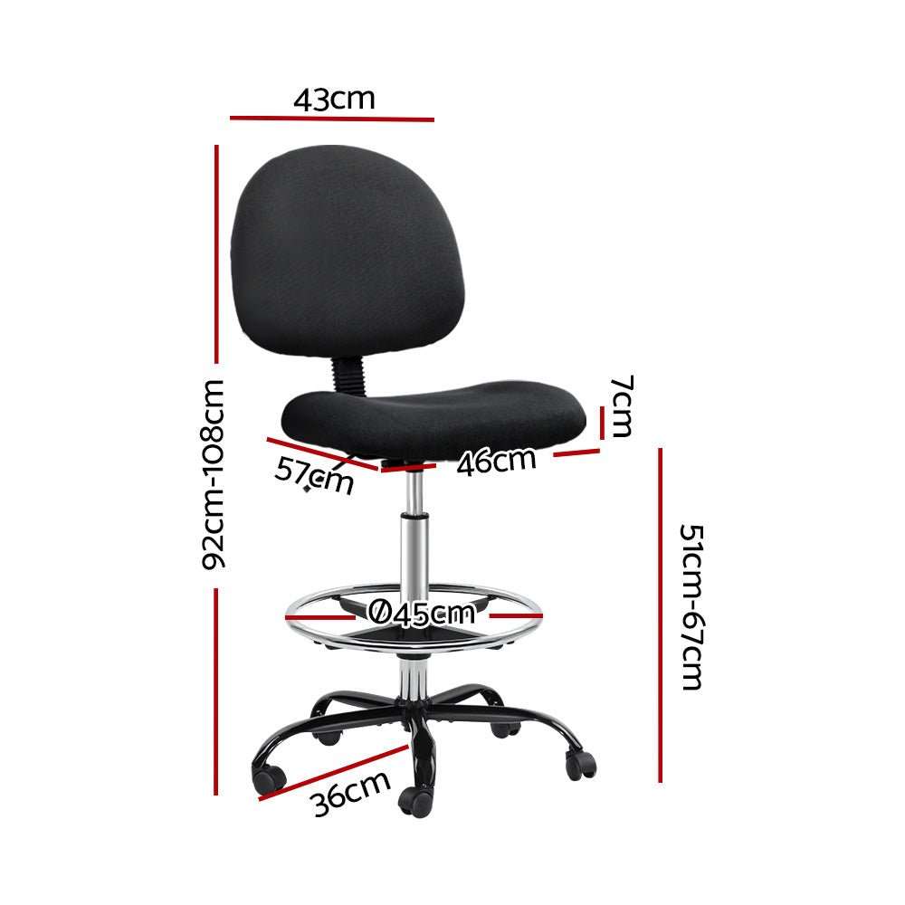 Office Chair Drafting Stool Fabric Chairs Black - Furniture > Office > Office & Desk Chairs - Rivercity House & Home Co. (ABN 18 642 972 209) - Affordable Modern Furniture Australia