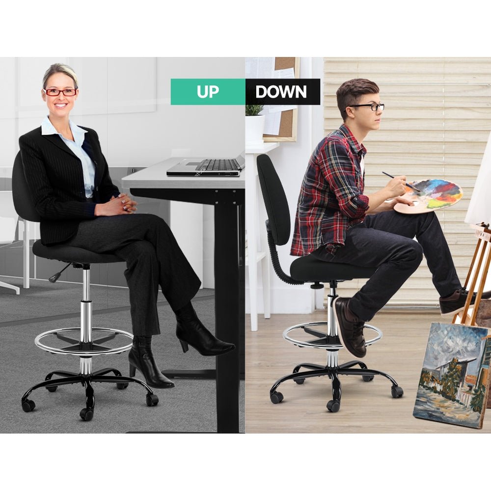 Office Chair Drafting Stool Fabric Chairs Black - Furniture > Office > Office & Desk Chairs - Rivercity House & Home Co. (ABN 18 642 972 209) - Affordable Modern Furniture Australia